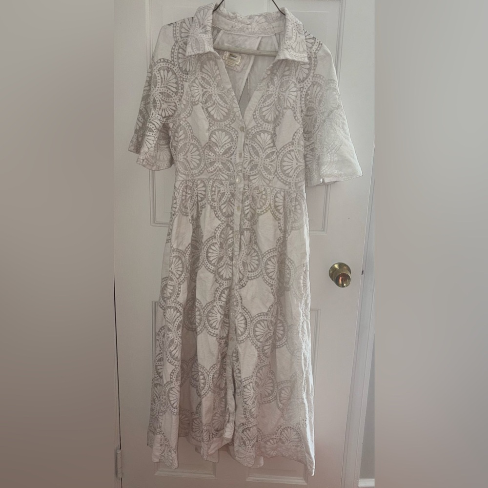 Anthropologie Maeve Eyelet Midi Dress Size 14